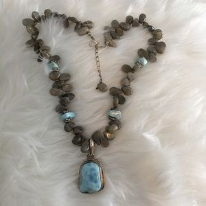 Labradorite and Larimar Necklace Sterling Silver